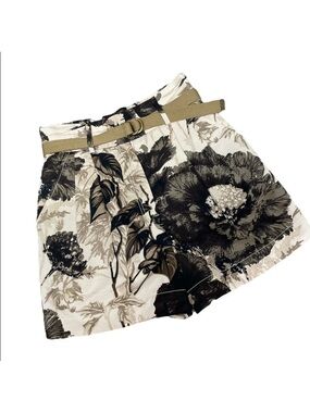 Chris Benz High-Waist Floral Print Shorts in Black & Khaki